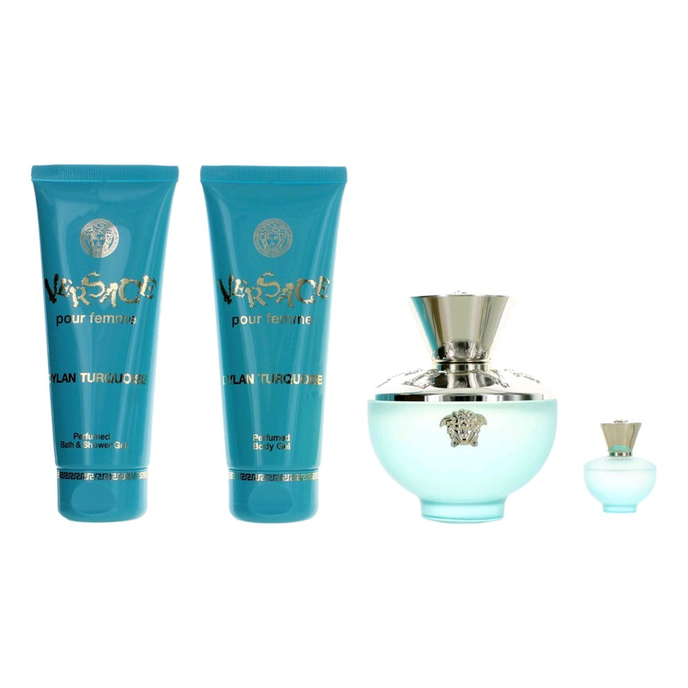 Bottle of Versace Dylan Turquoise by Versace, 4 Piece Gift Set for Women